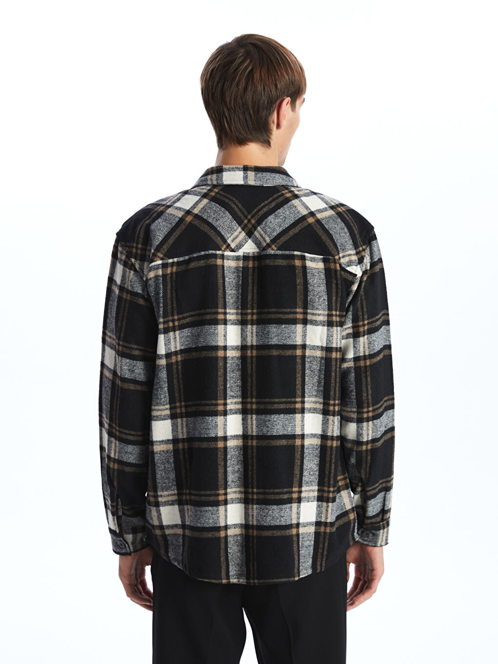Regular Fit Long Sleeve Plaid Men's Flannel Shirt Jacket-3