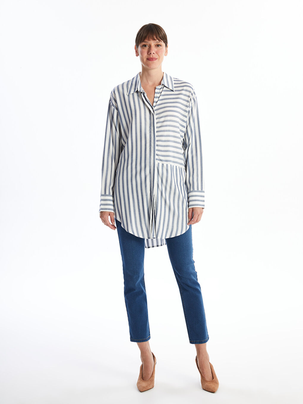 Striped Oversize Women's Shirt Tunic-1