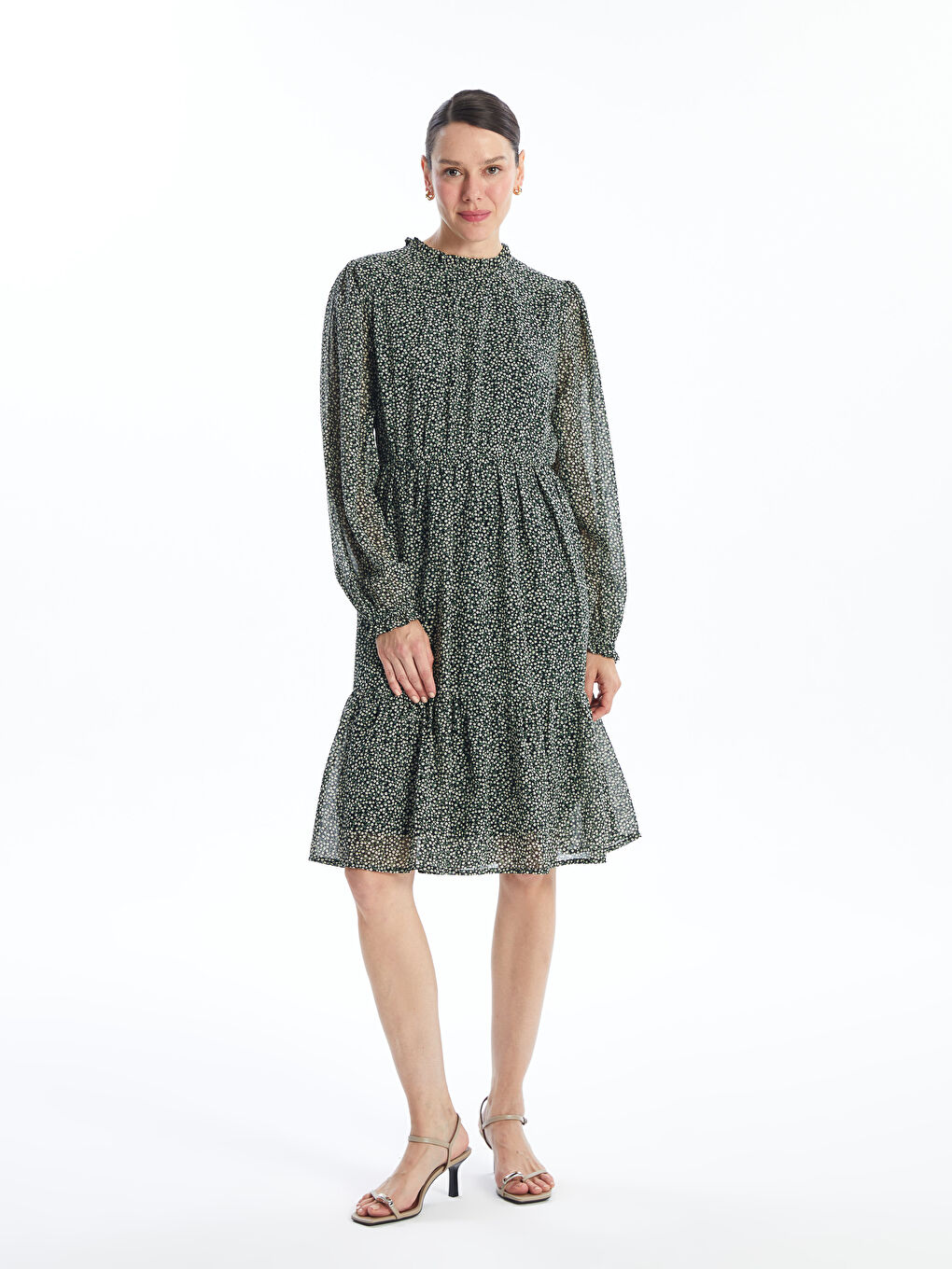 LCWAIKIKI Classic Ruffled Funnel Neck Floral Women's Dress -W4AU57Z8-LQJ