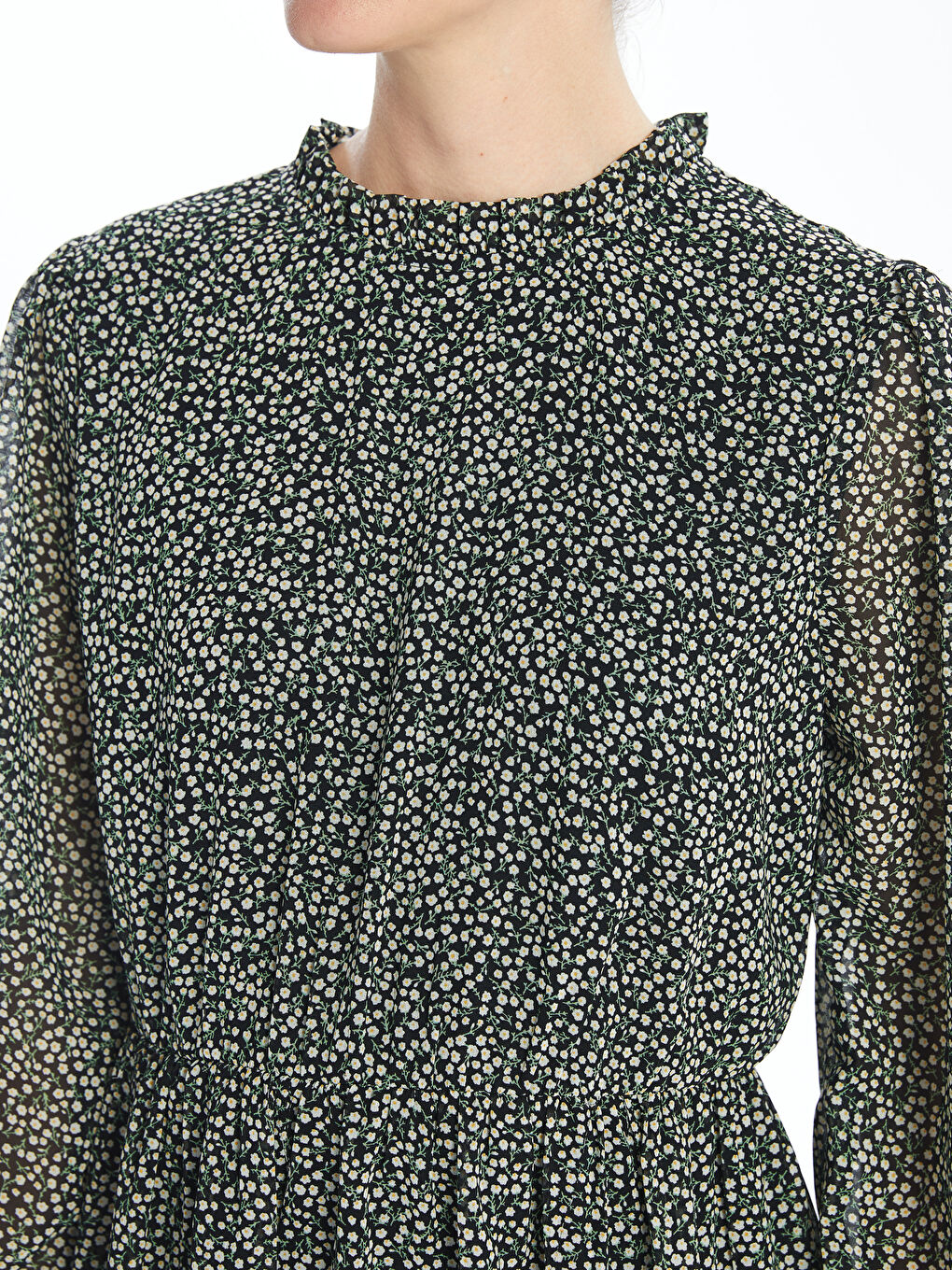 LCWAIKIKI Classic Ruffled Funnel Neck Floral Women's Dress -W4AU57Z8-LQJ