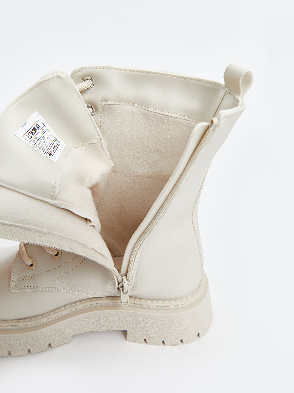 Bej Deri Görünümlü Bağcıklı Kadın Kar Botu-6