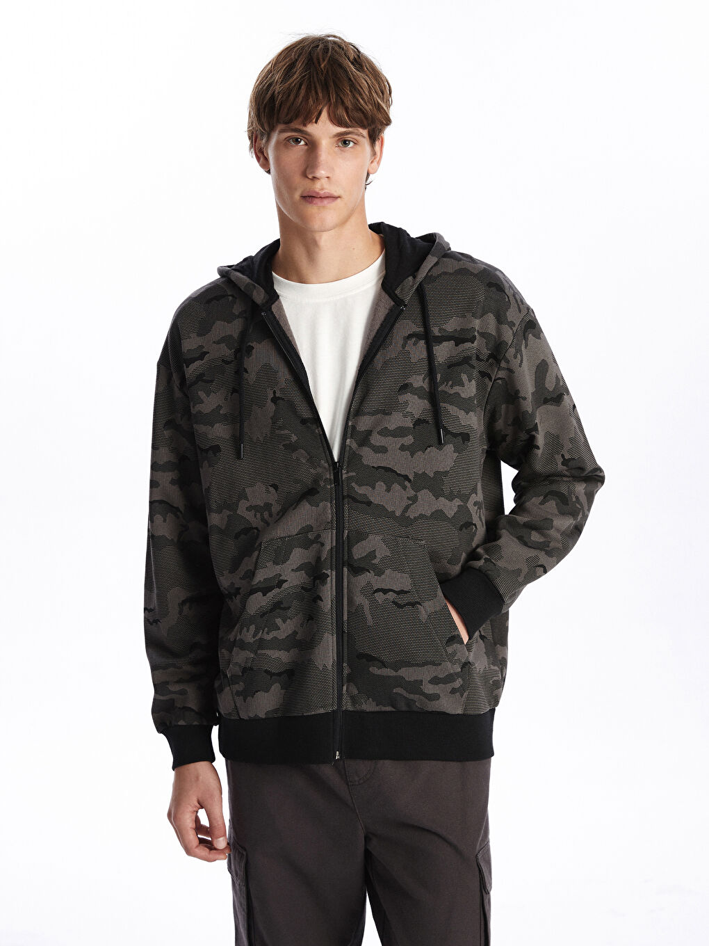 Hooded Long Sleeve Men's Zip-Up Sweatshirt