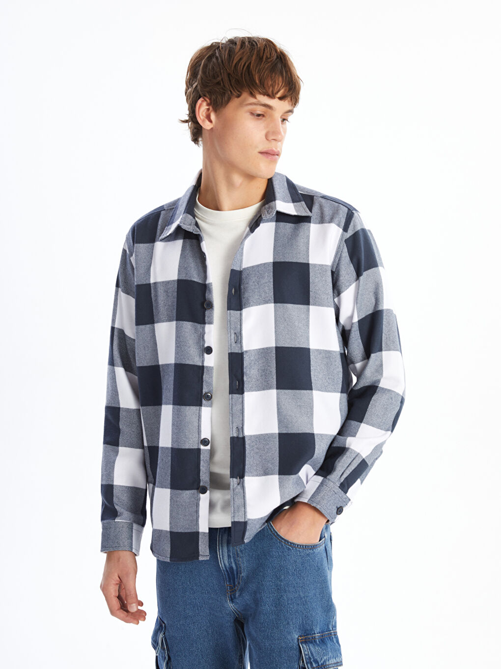 Chemise pour Hommes à Manches Longues en Gabardine Coupe Régulière