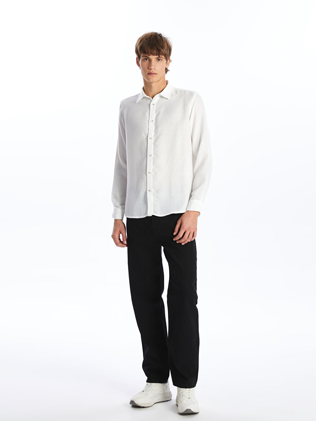 Regular Fit Long Sleeve Poplin Men's Shirt-1