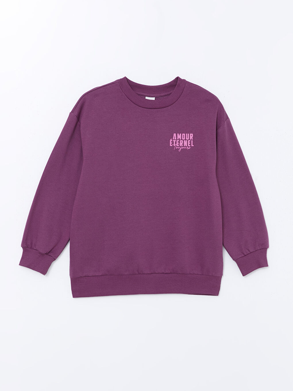 LCW Kids Açık Mürdüm Bisiklet Yaka Kız Çocuk Kalın Sweatshirt