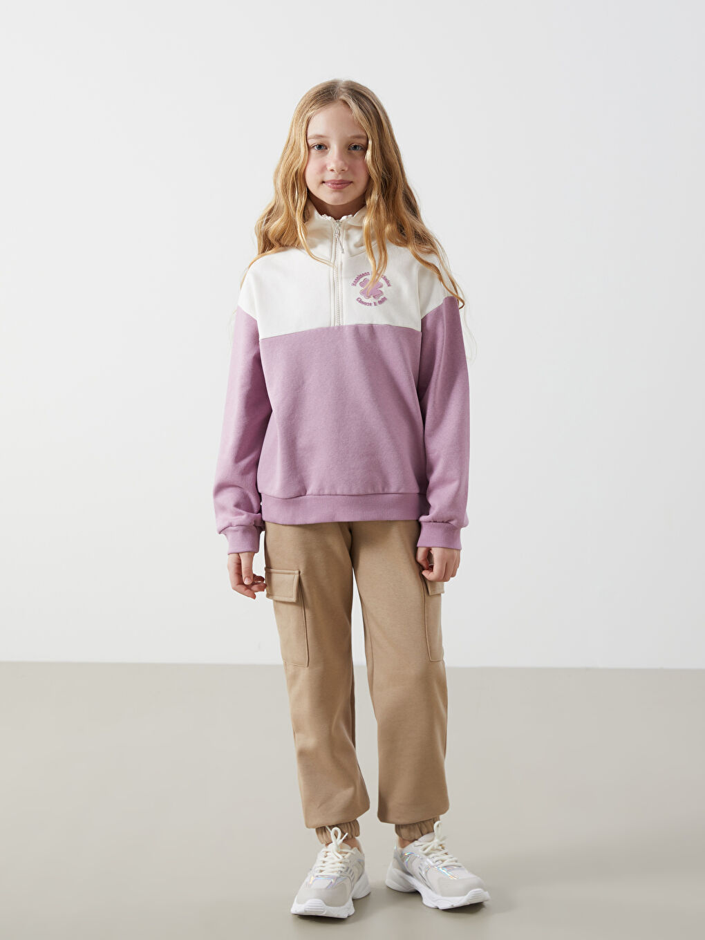High Collar Girl's Thick Sweatshirt -W4AV74Z4-GHT