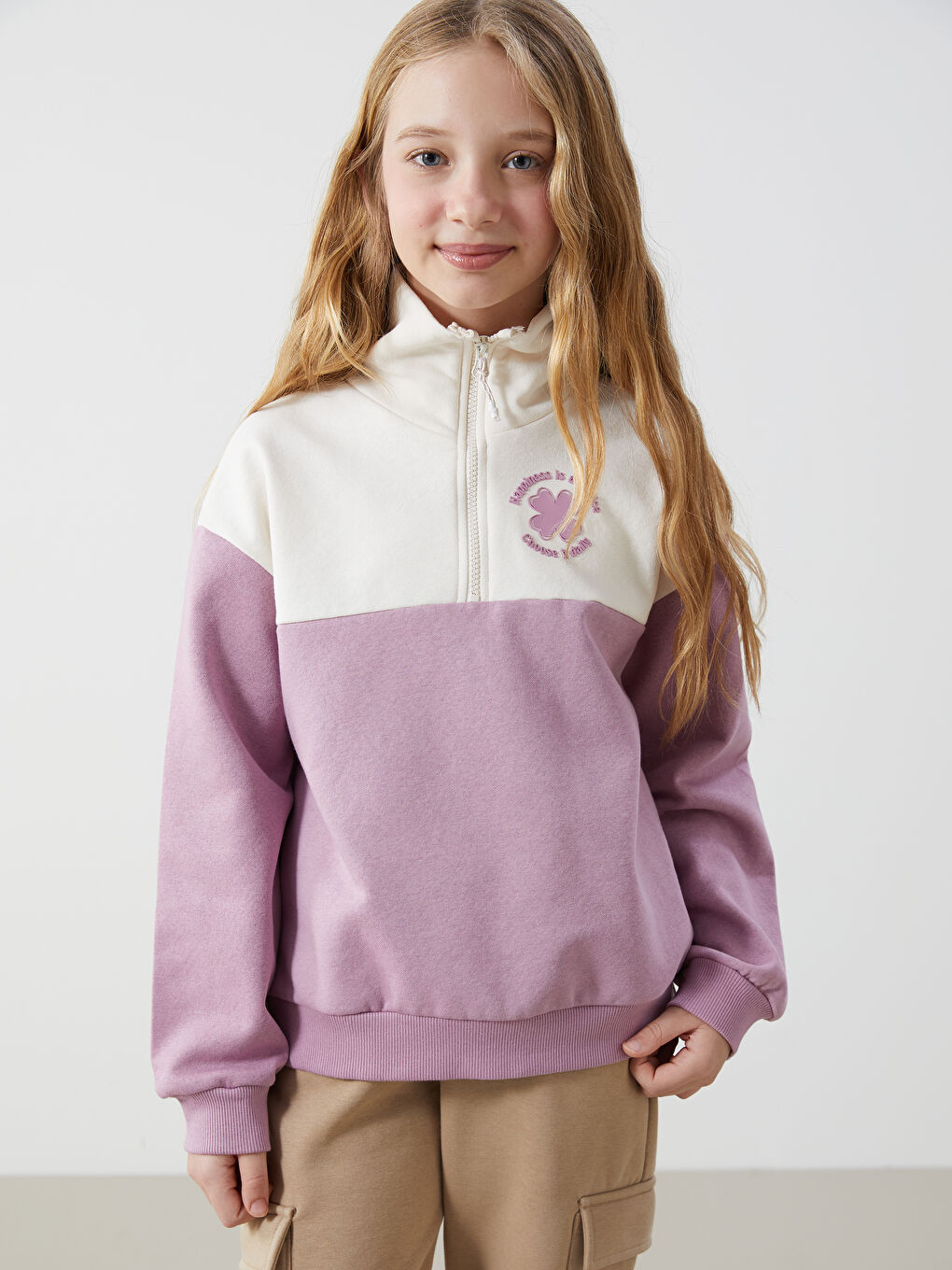 High Collar Girl's Thick Sweatshirt -W4AV74Z4-GHT