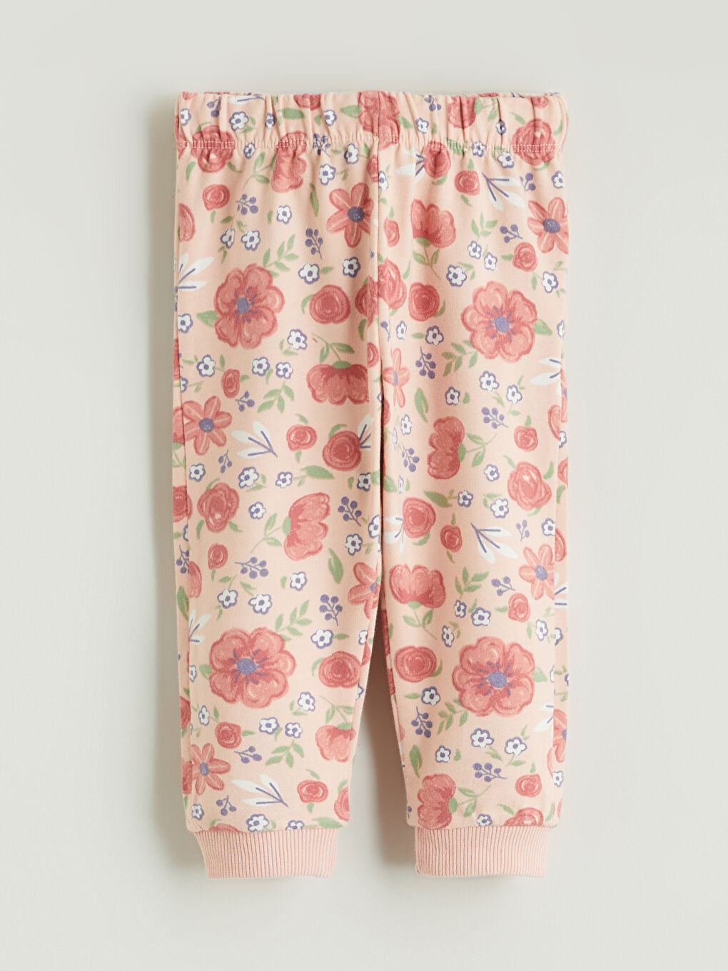 Pembe Beli Lastikli Çiçekli Kız Bebek Jogger Eşofman Alt