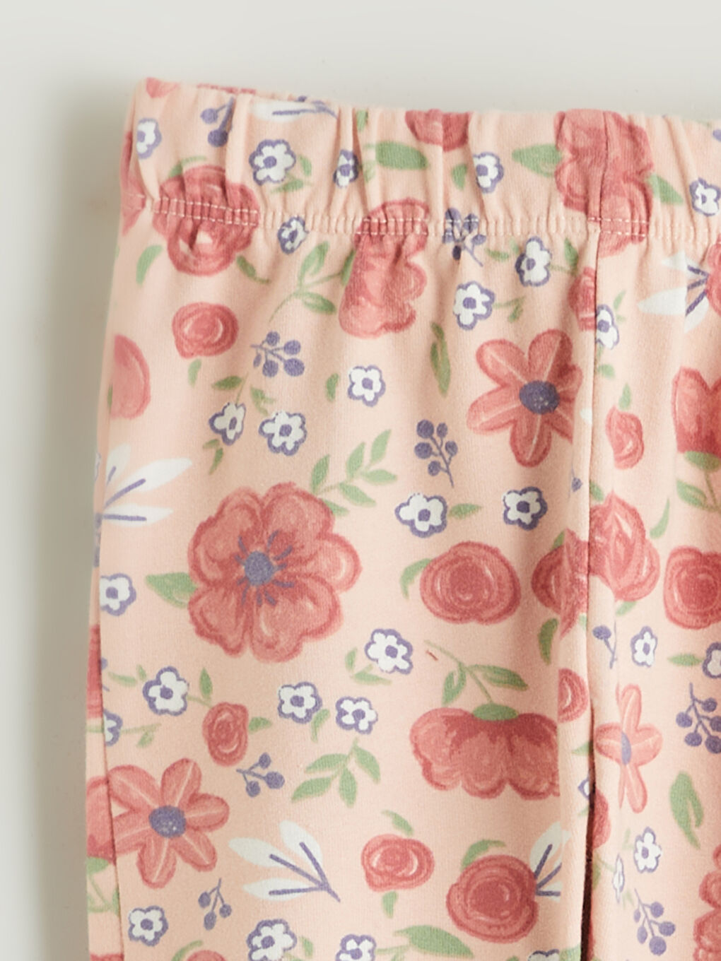 Pembe Beli Lastikli Çiçekli Kız Bebek Jogger Eşofman Alt-1