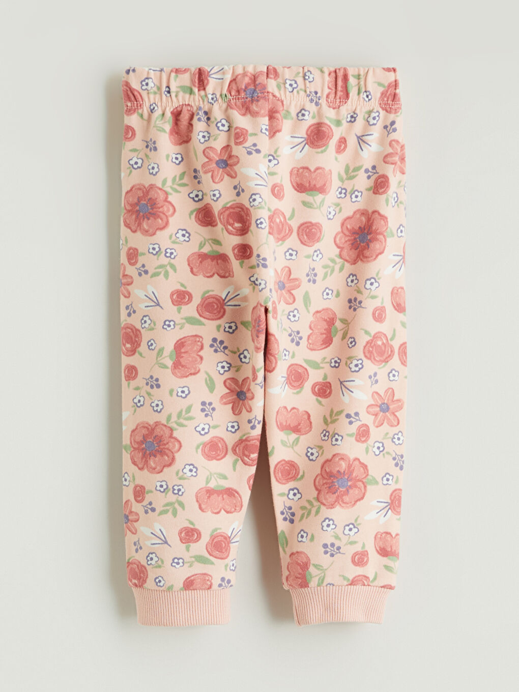 Pembe Beli Lastikli Çiçekli Kız Bebek Jogger Eşofman Alt-2