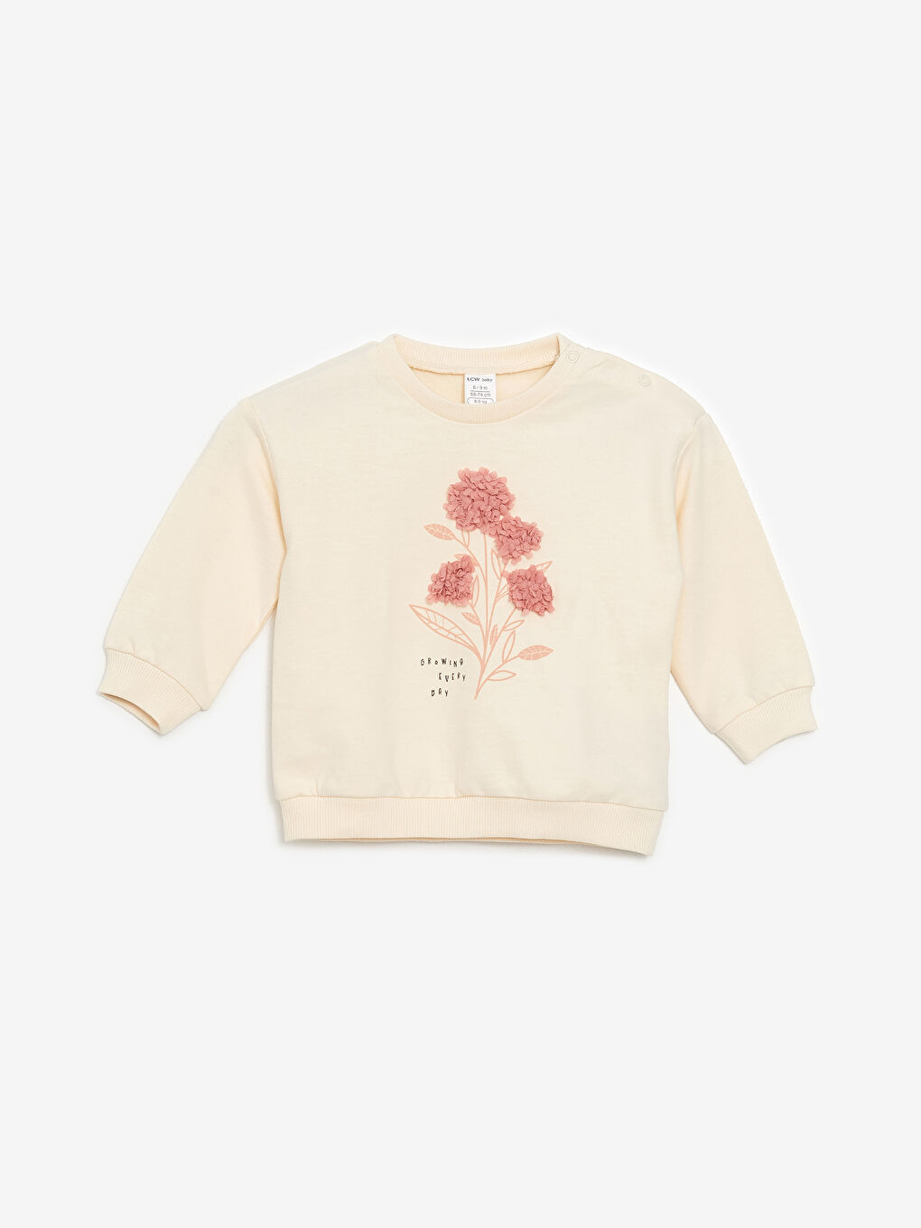 Ekru Bisiklet Yaka Çiçekli Kız Bebek Tişört