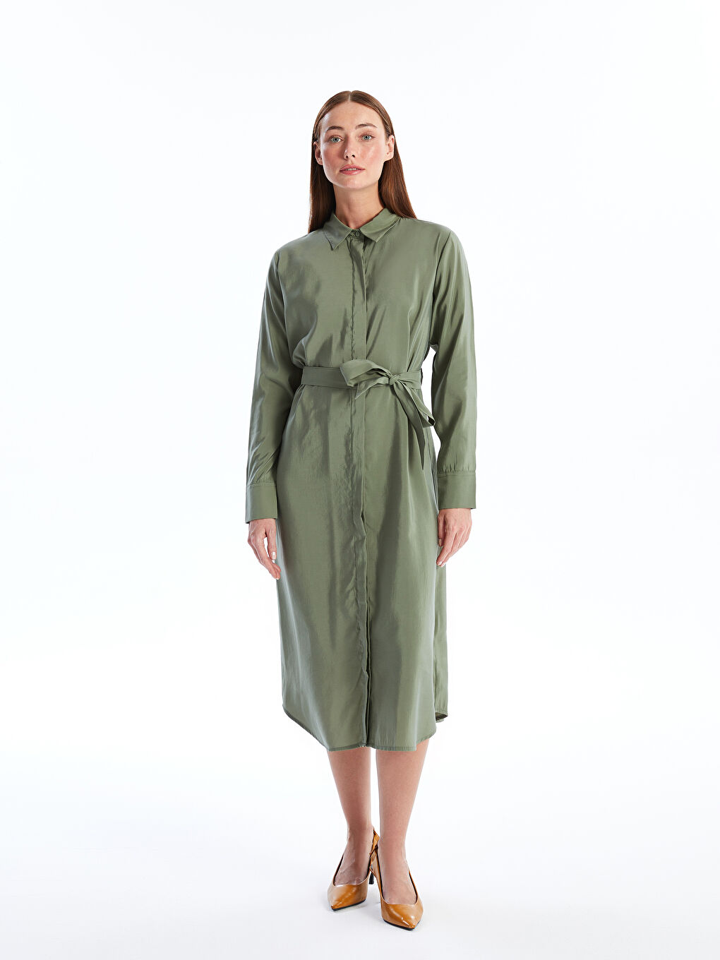 Plain Long Sleeve Women's Shirt Dress