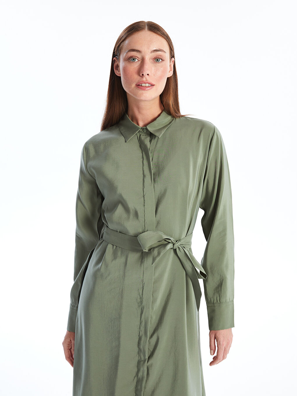 Plain Long Sleeve Women's Shirt Dress-1