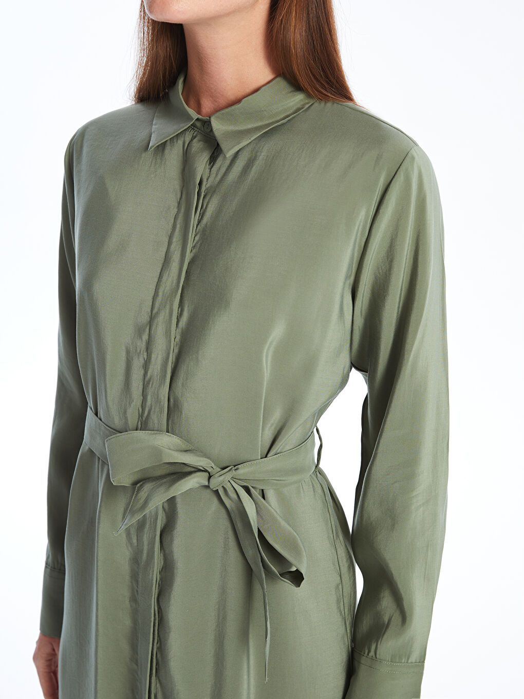 Plain Long Sleeve Women's Shirt Dress-2