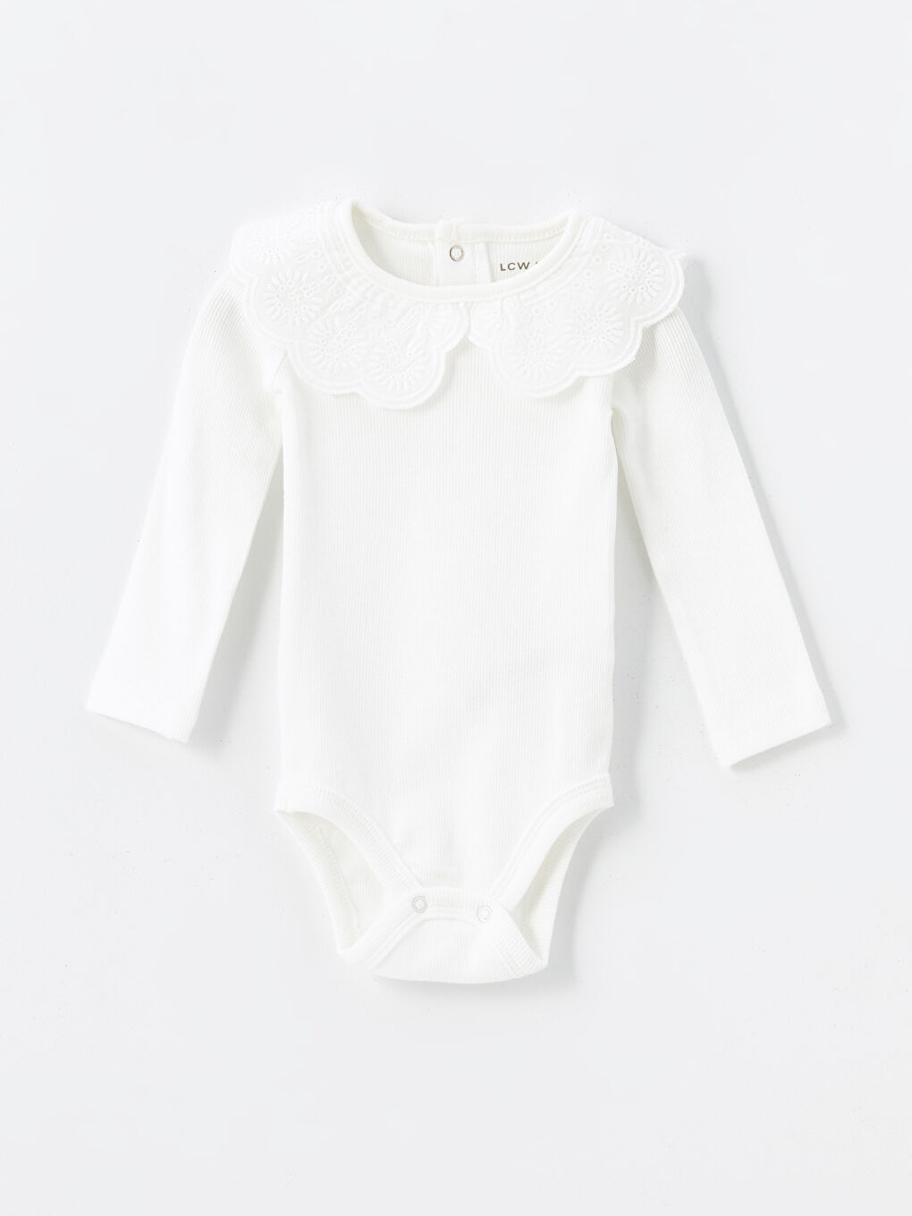 LCW baby Ekru Bebe Yaka Uzun Kollu Basic Kız Bebek Çıtçıtlı Body