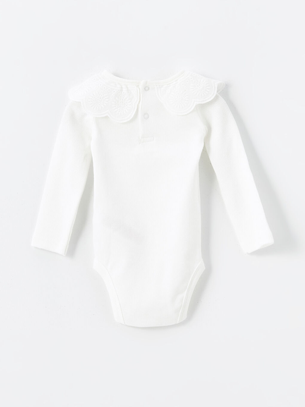 LCW baby Ekru Bebe Yaka Uzun Kollu Basic Kız Bebek Çıtçıtlı Body - 1