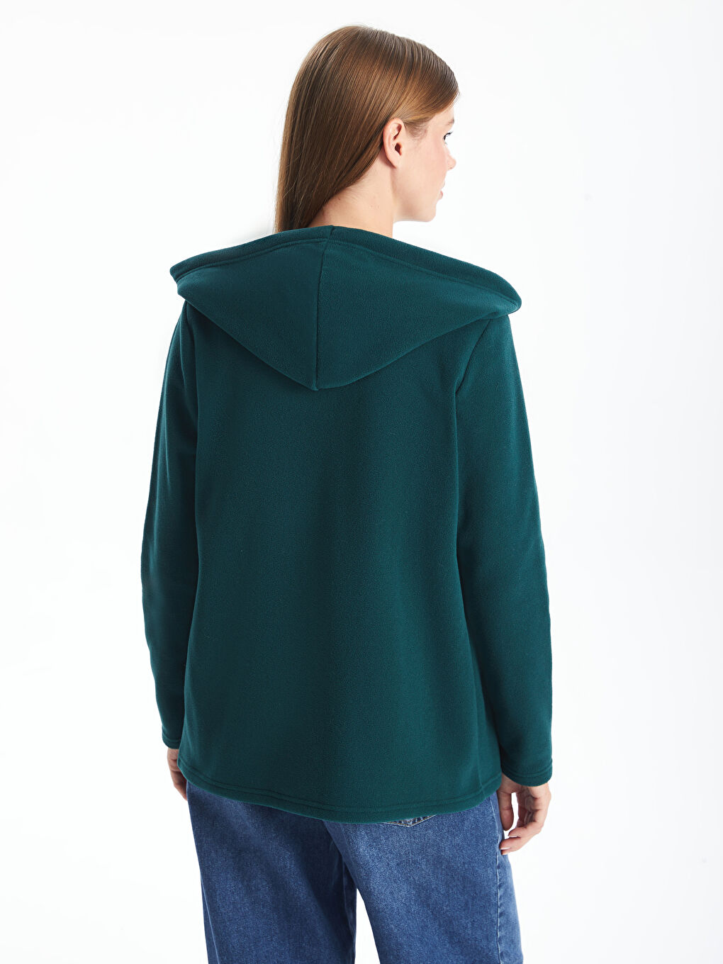 LCWAIKIKI Basic Yeşil Kapüşonlu Kadın Fermuarlı Sweatshirt - 3