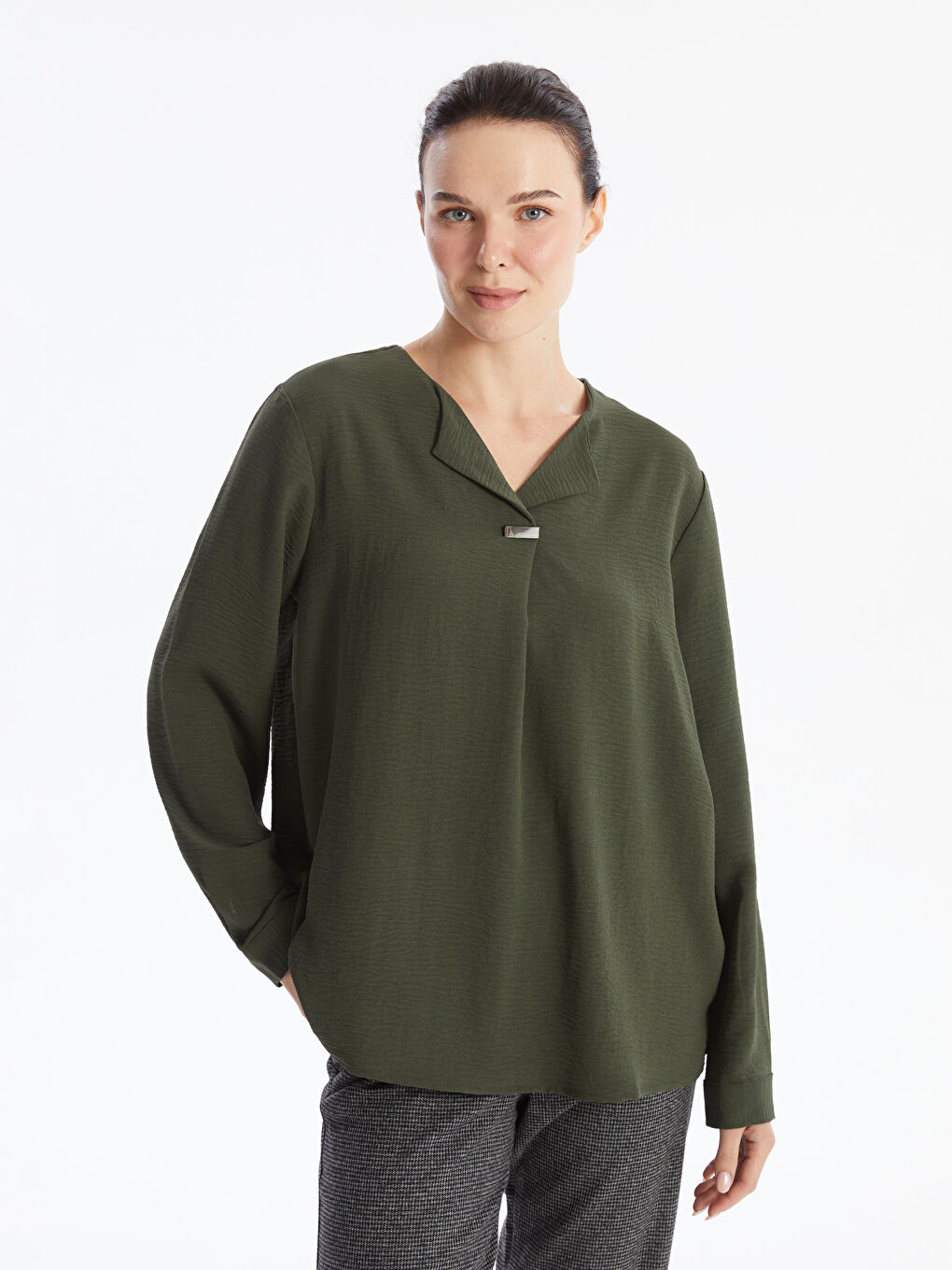 LCW Grace Notch Neck Women's Blouse -W4BA01Z8-HDG