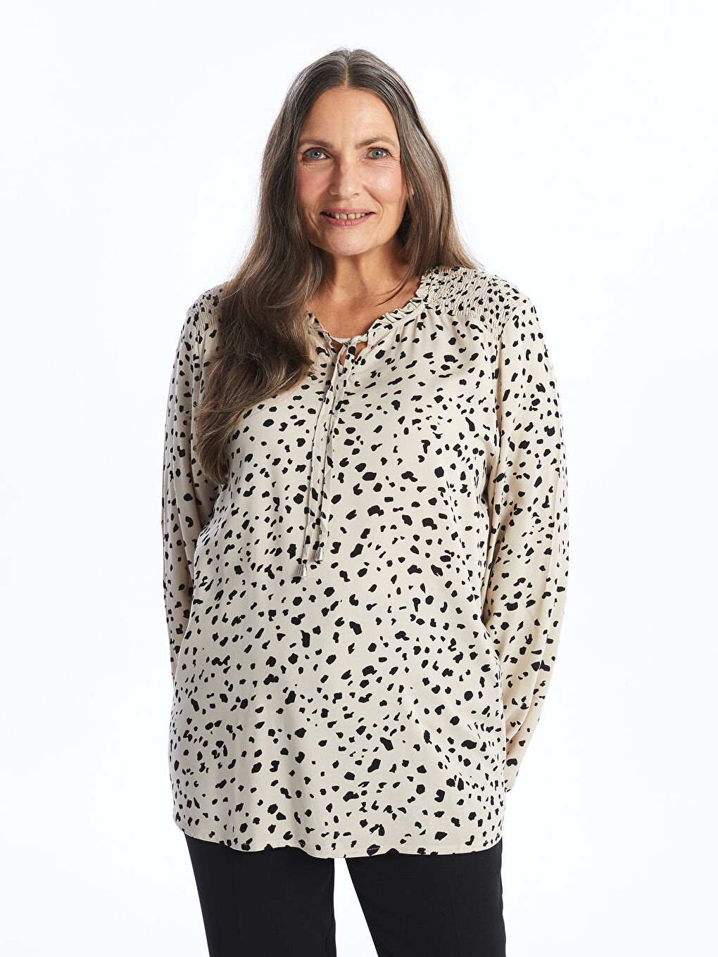 LCW Grace Notch Neck Patterned Women's Blouse -W4BA02Z8-LQB