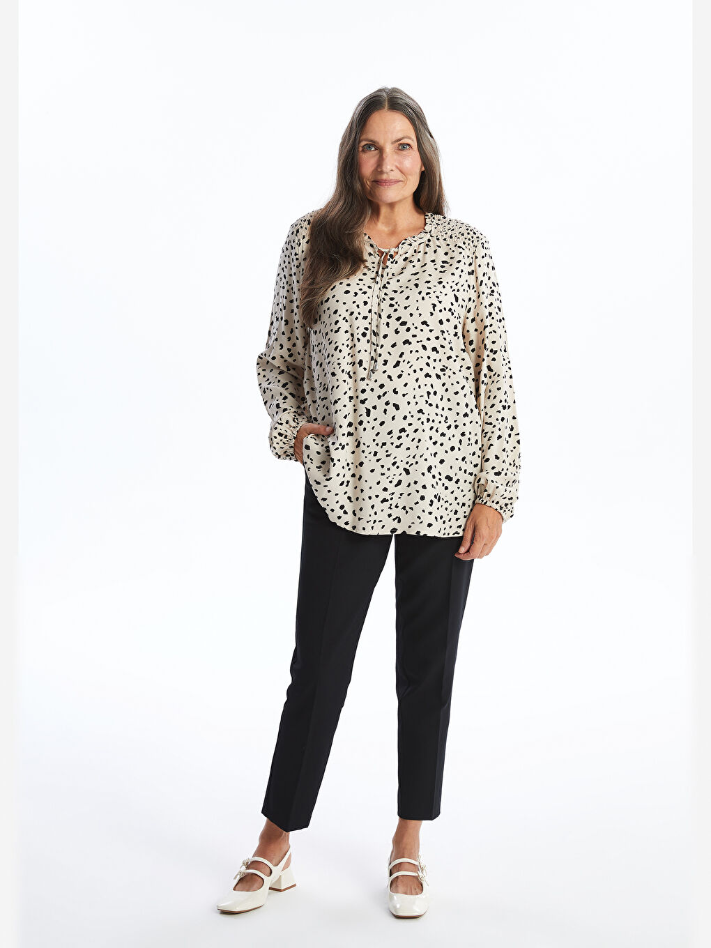 LCW Grace Notch Neck Patterned Women's Blouse -W4BA02Z8-LQB