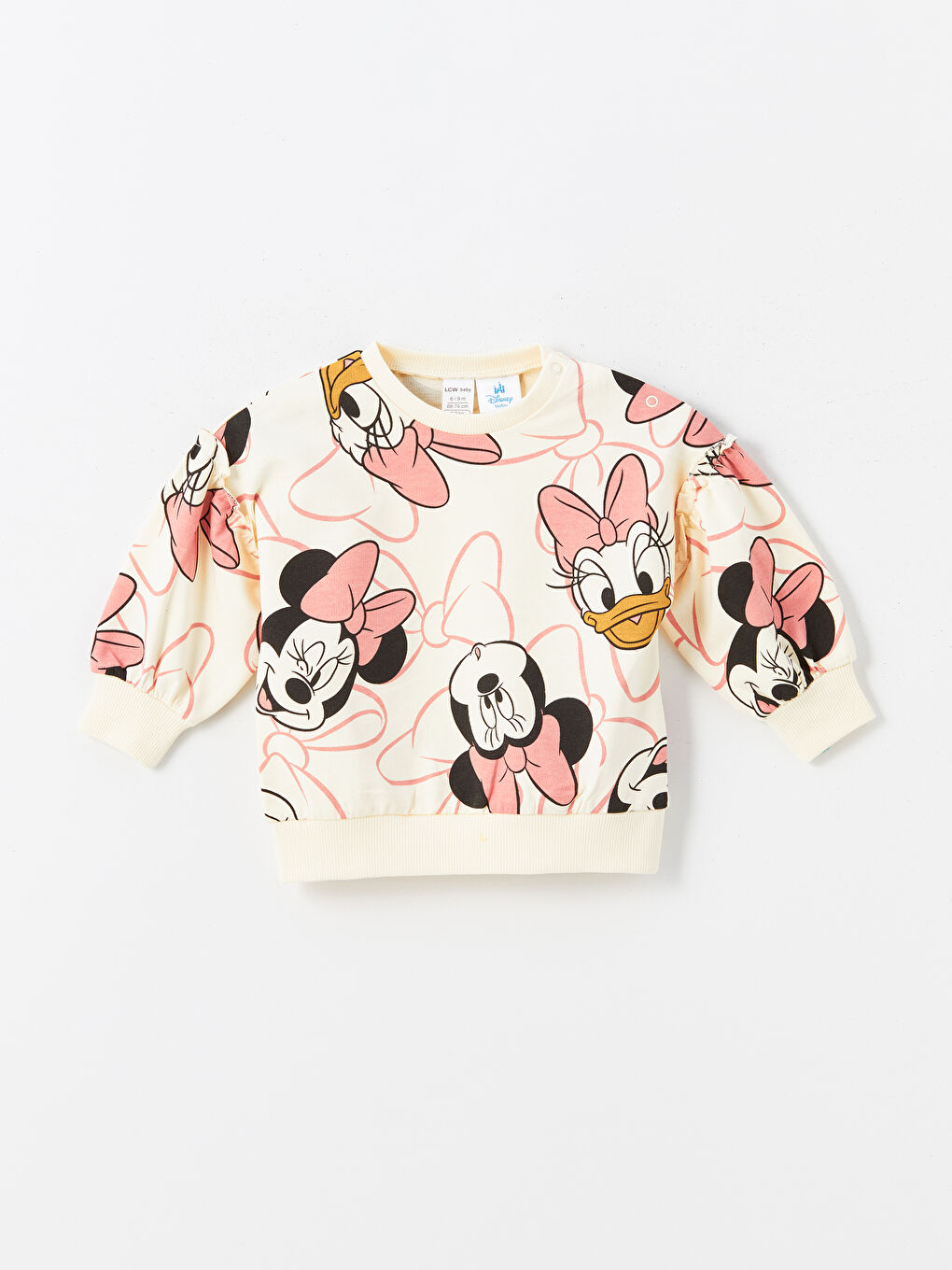 LCW baby Krem Baskılı Bisiklet Yaka Uzun Kollu Minnie Mouse Baskılı Kız Bebek Sweatshirt ve Tayt 2'li Takım - 1