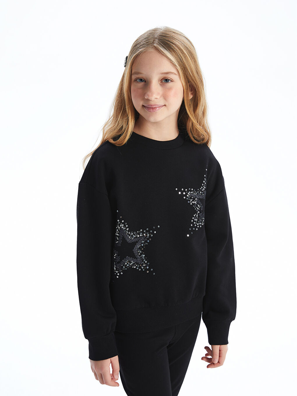 LCW Kids Crew Neck Sequin Embellished Girls' Thick Sweatshirt -W4BA87Z4-CVL