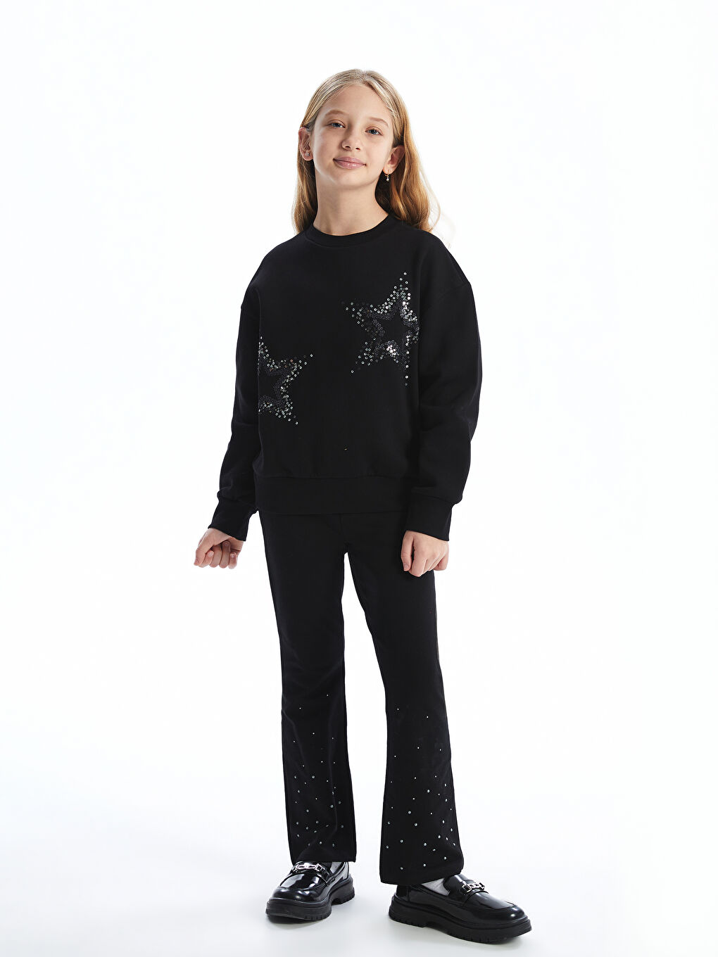 LCW Kids Crew Neck Sequin Embellished Girls' Thick Sweatshirt -W4BA87Z4-CVL