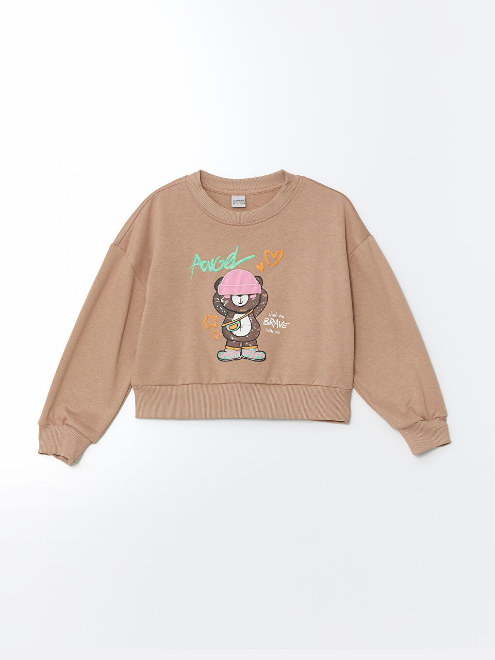 LCW Kids Açık Kahverengi Bisiklet Yaka Kız Çocuk Kalın Sweatshirt