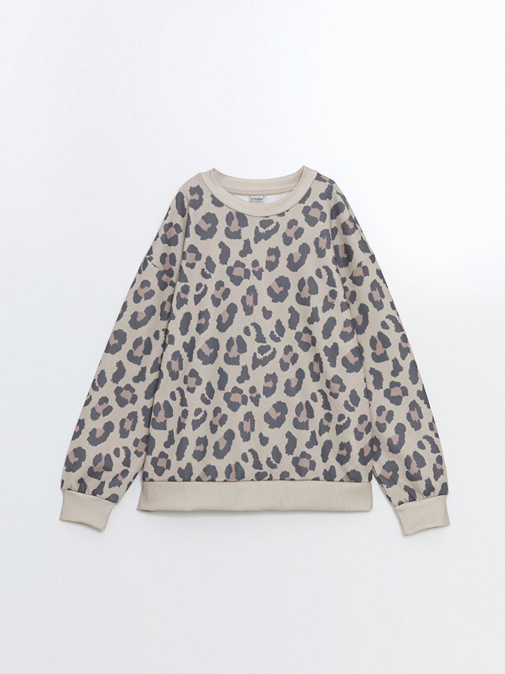 LCW Kids Bej Baskılı Leopar Desenli Kız Çocuk Kalın Sweatshirt