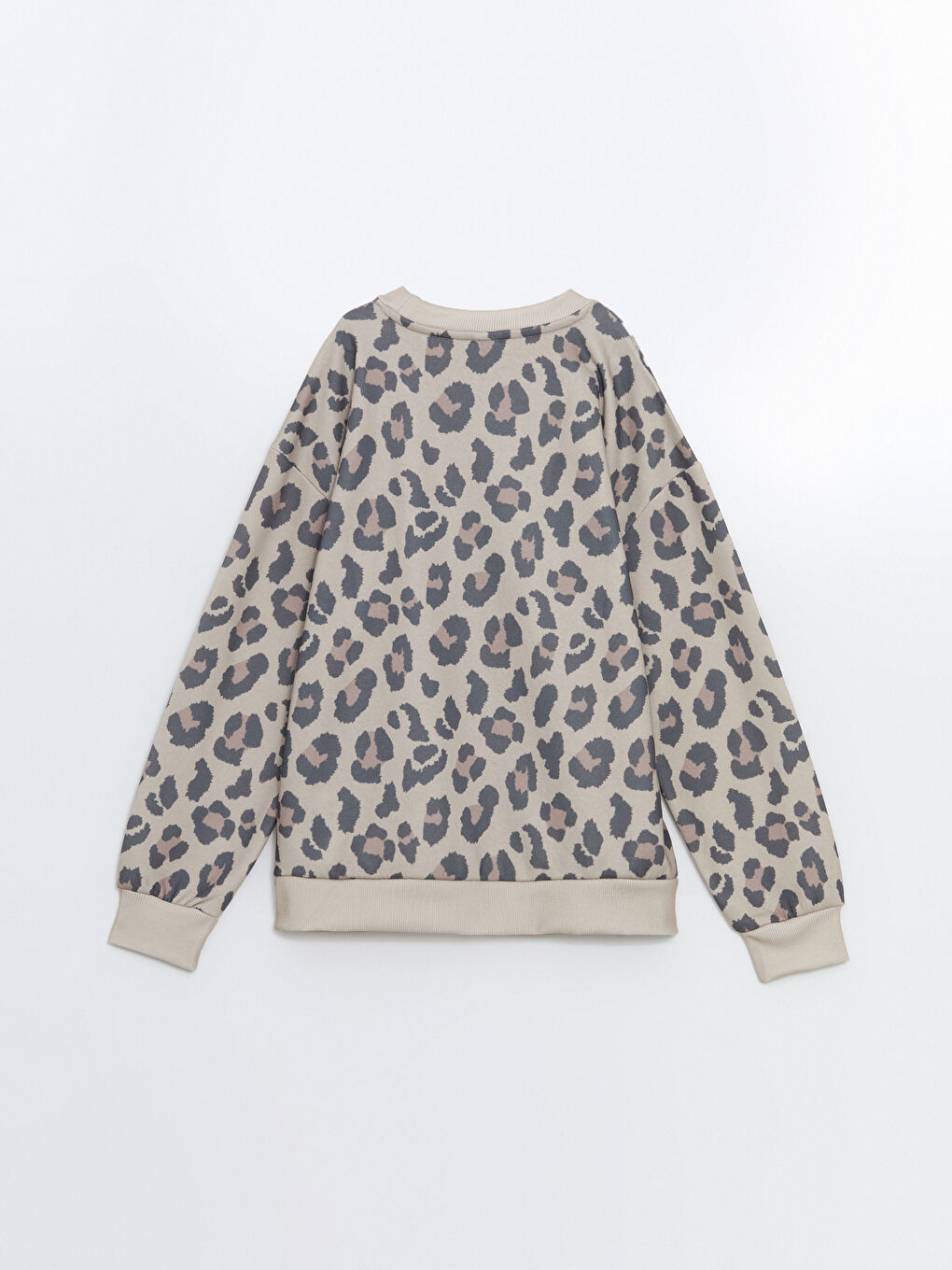 LCW Kids Bej Baskılı Leopar Desenli Kız Çocuk Kalın Sweatshirt - 2