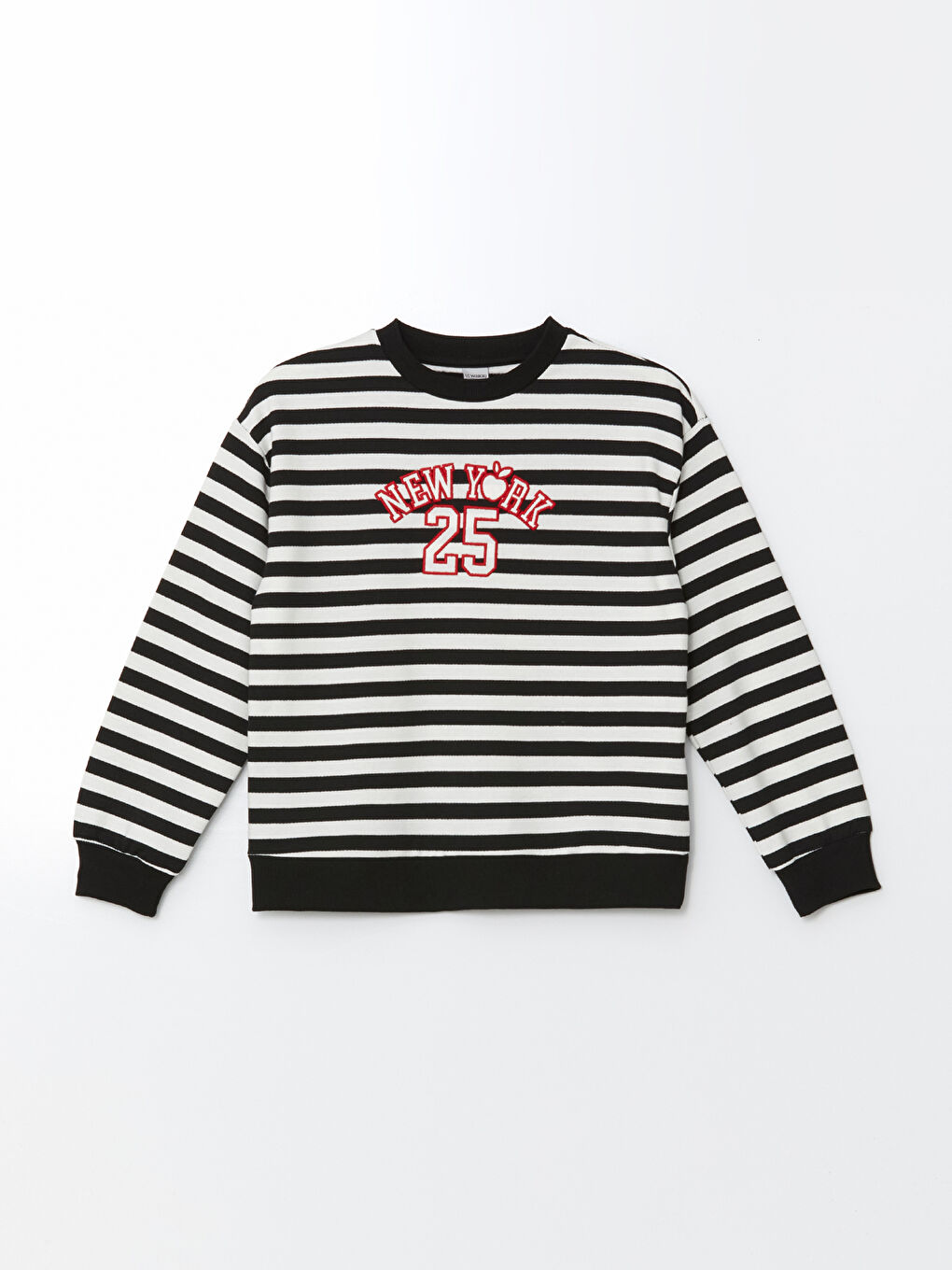 LCW Kids Siyah Çizgili Bisiklet Yaka Kız Çocuk Kalın Sweatshirt