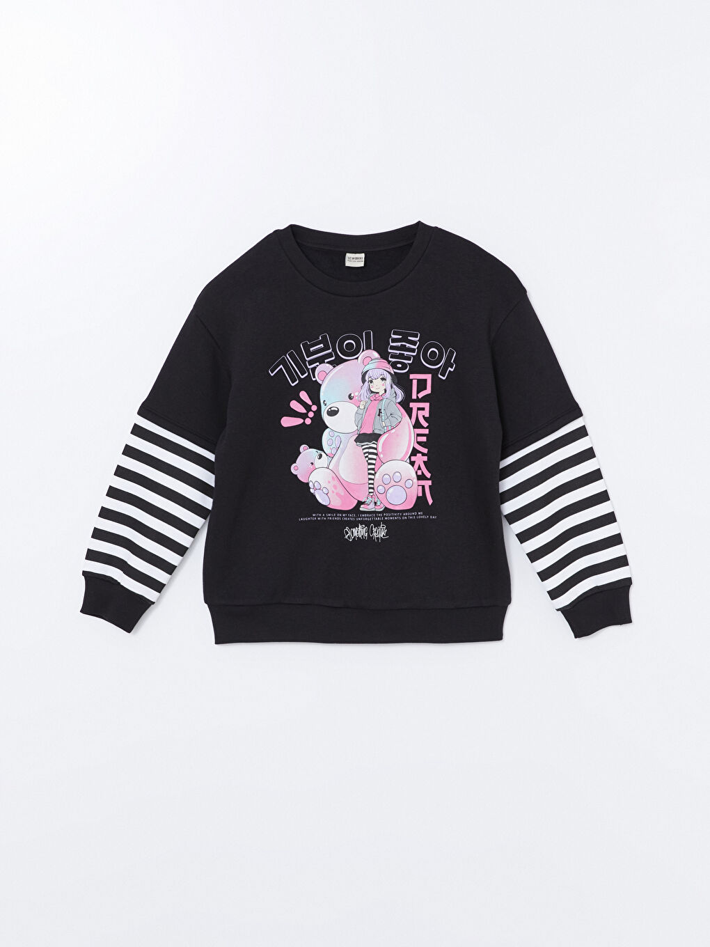 LCW Kids Yeni Siyah Bisiklet Yaka Kız Çocuk Kalın Sweatshirt