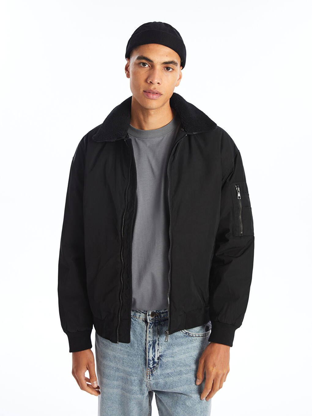 Relaxed Fit Collared Neck Men's Coat