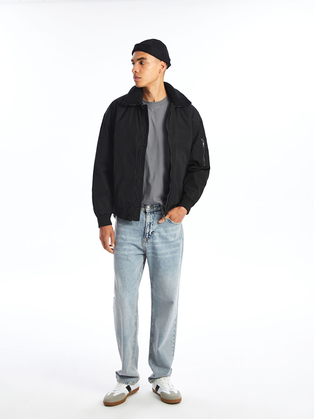 Relaxed Fit Collared Neck Men's Coat-1