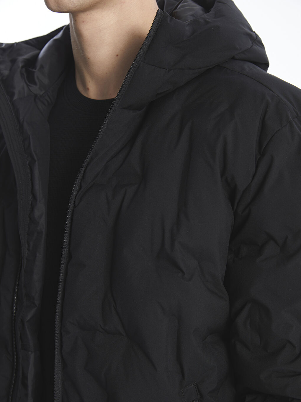 Standart Kalıp Kapüşonlu Erkek Şişme Mont-2