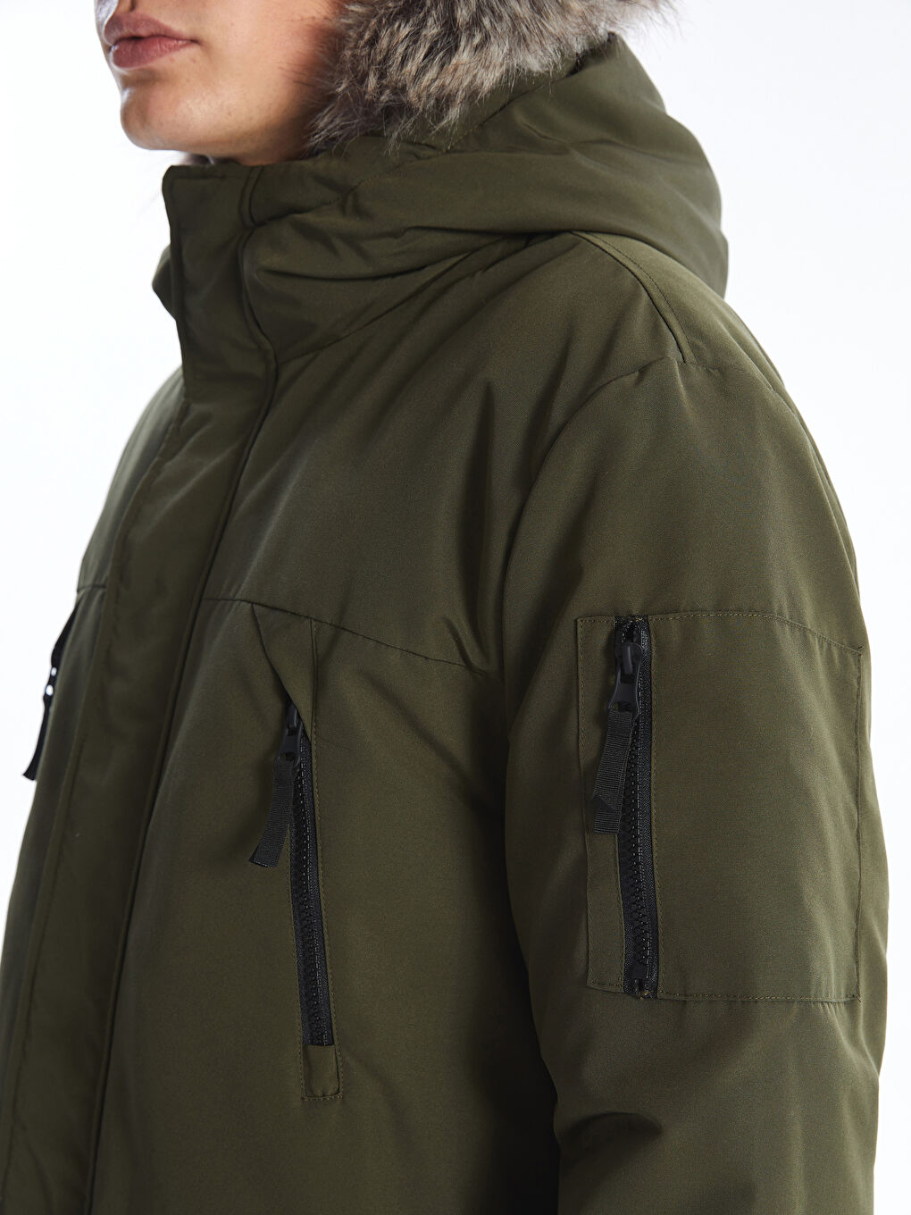 LCW Casual Haki Standart Kalıp Kapüşonlu Erkek Parka - 3