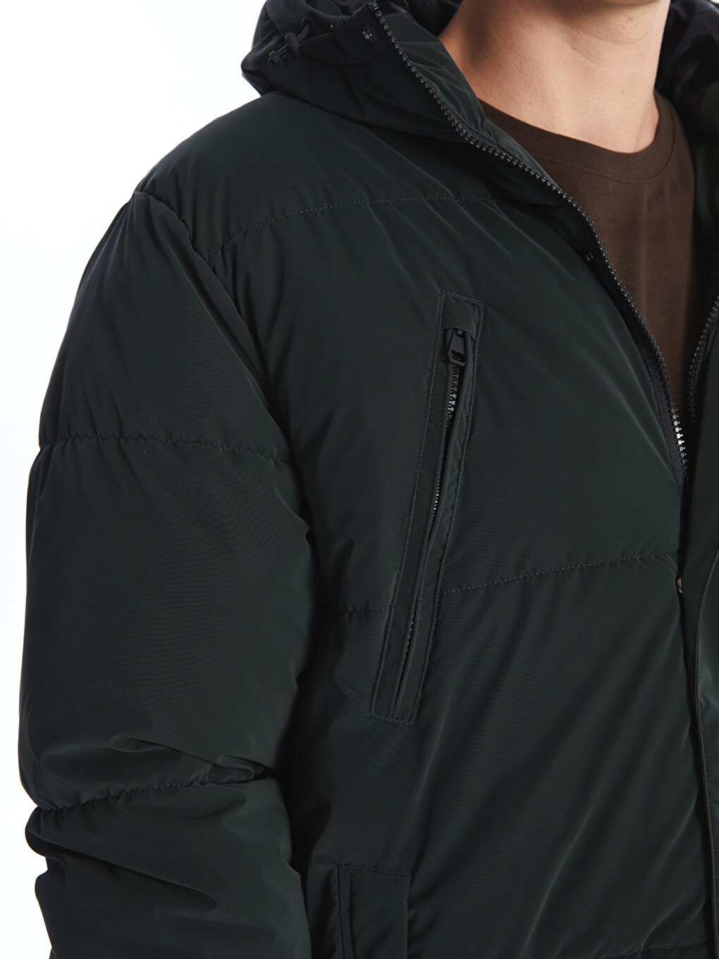 Yeşil Standart Kalıp Kapüşonlu Erkek Parka-2