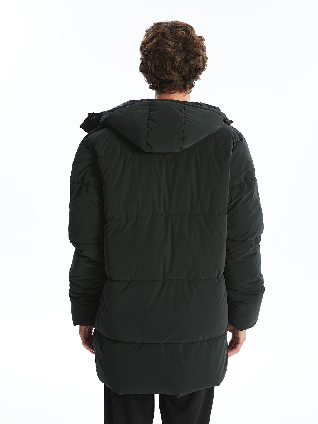 Yeşil Standart Kalıp Kapüşonlu Erkek Parka-4