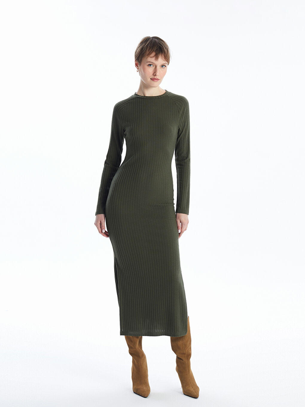 Crew Neck Plain Long Sleeve Women's Dress-1