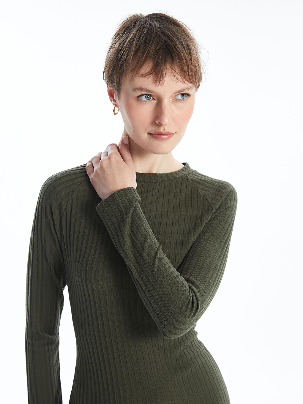 Crew Neck Plain Long Sleeve Women's Dress-2