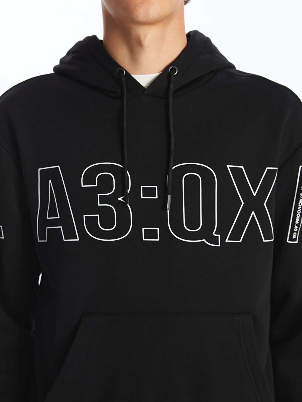 XSIDE Siyah Uzun Kollu Baskılı Erkek Kalın Hoodie - 2