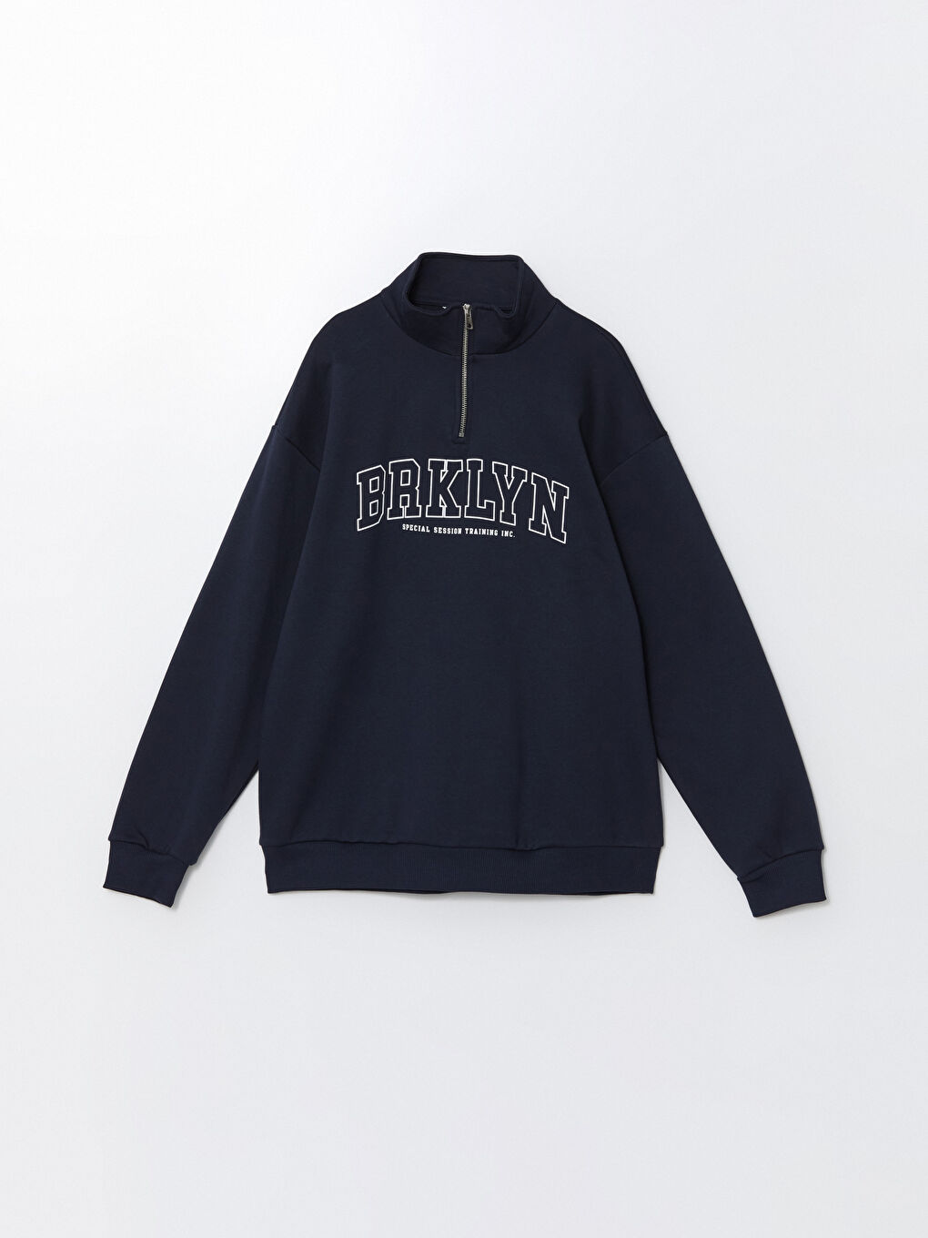 XSIDE Lacivert Dik Yaka Uzun Kollu Baskılı Erkek Sweatshirt