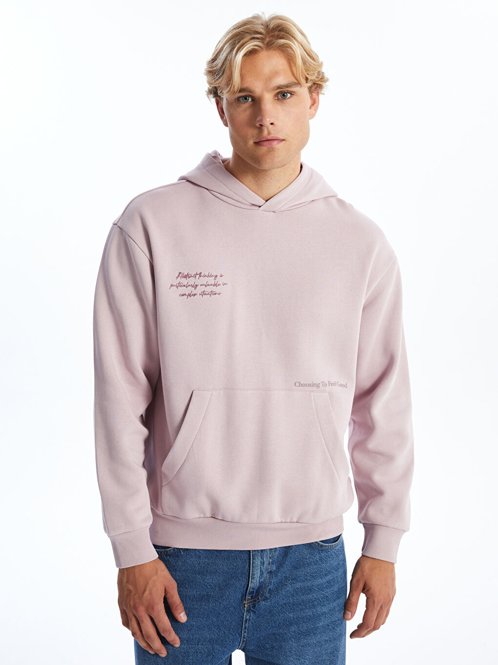 LCW Casual Mat Pembe Uzun Kollu Erkek Hoodie