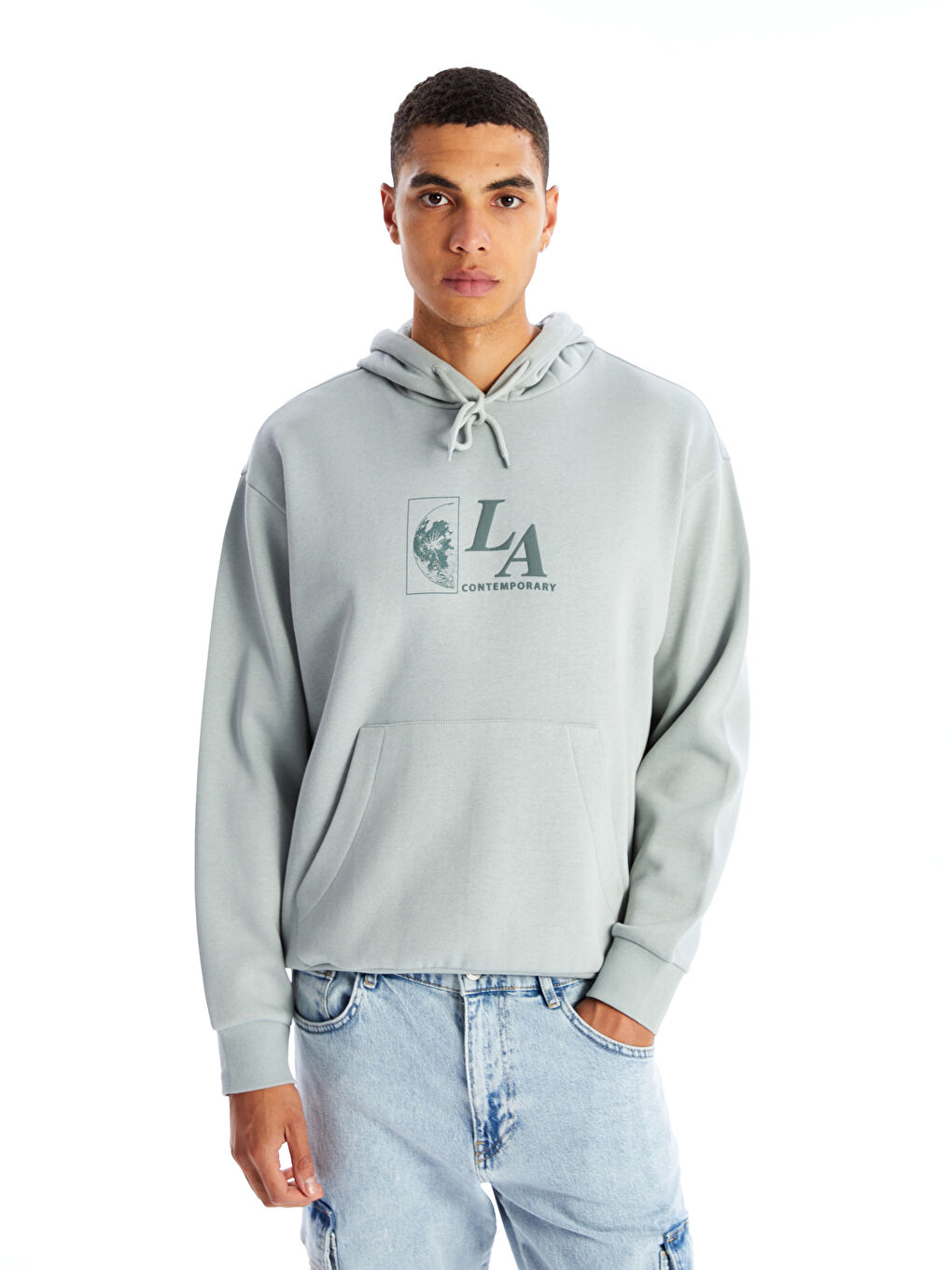 LCW Casual Mat Yeşil Uzun Kollu Erkek Hoodie