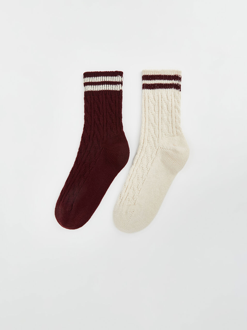 Bordo Kendinden Desenli Kadın Soket Çorap 2'li