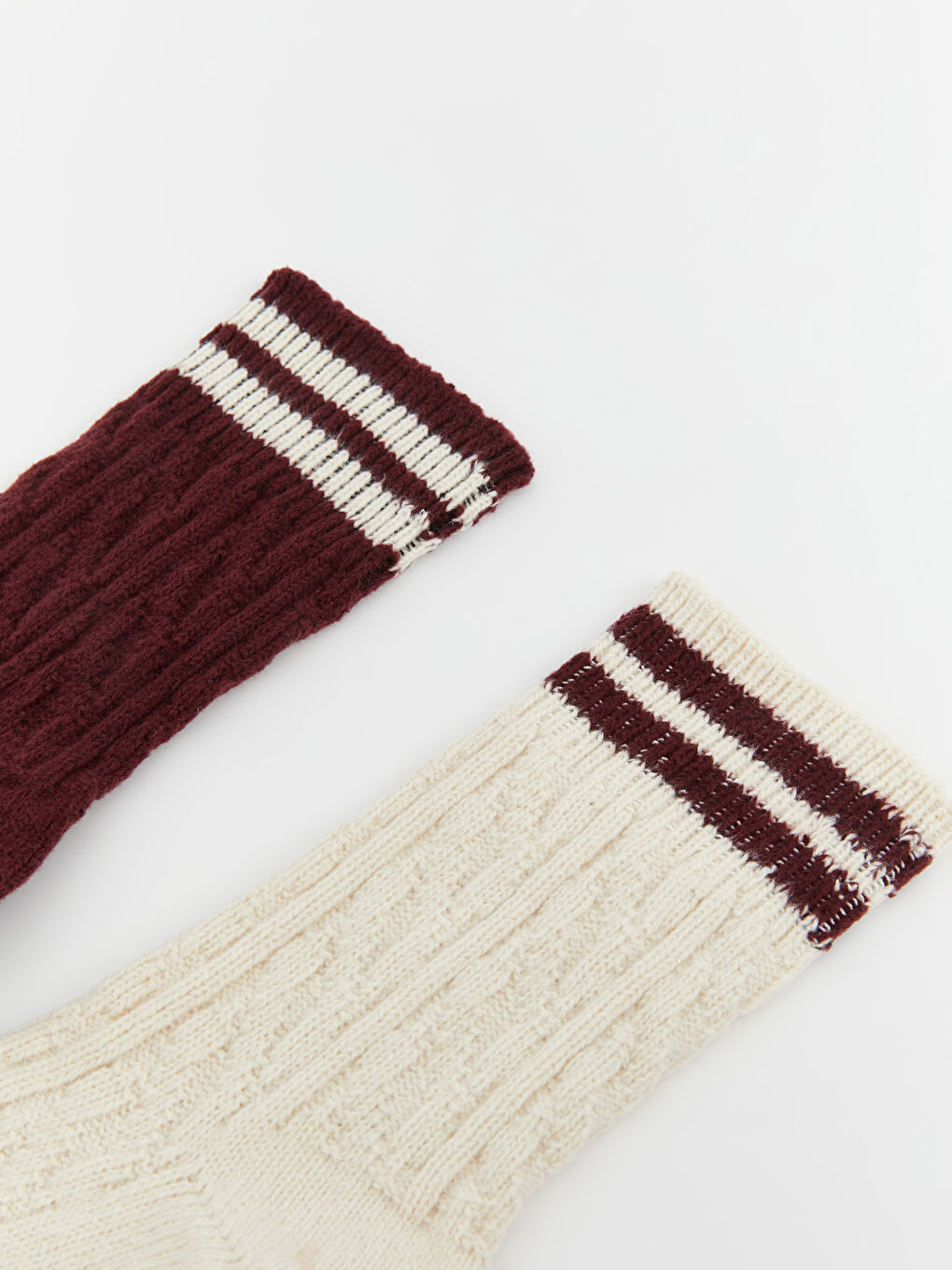 Bordo Kendinden Desenli Kadın Soket Çorap 2'li-1