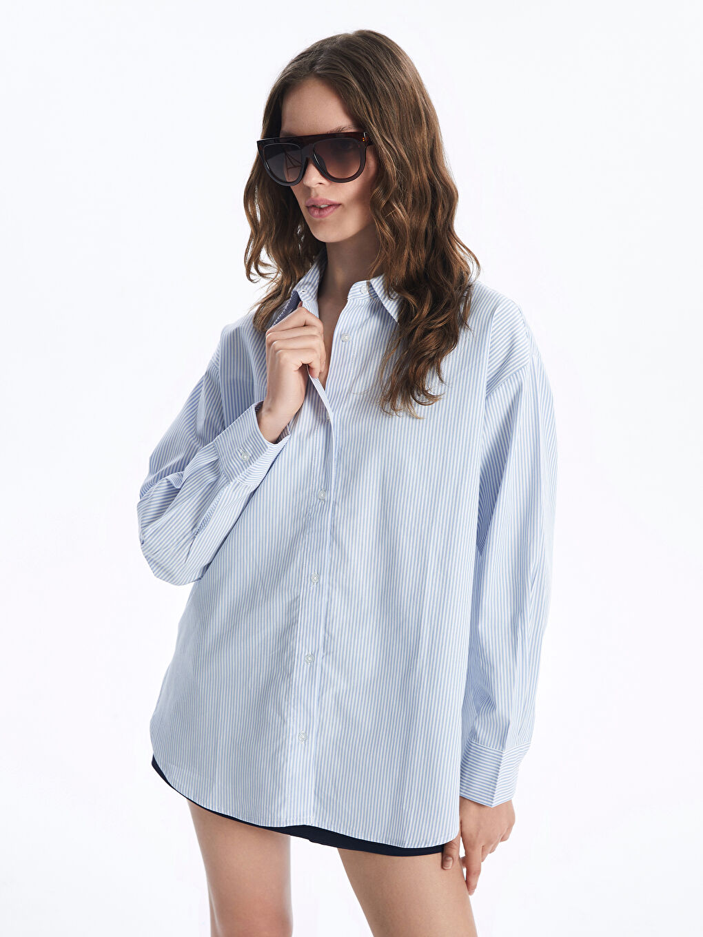 Striped Oversize Poplin Women's Shirt -W4BF47Z8-LEN