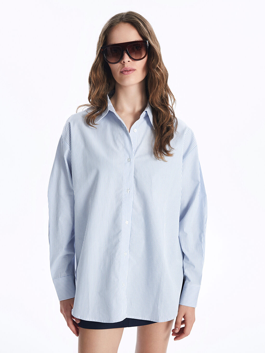 Striped Oversize Poplin Women's Shirt -W4BF47Z8-LEN