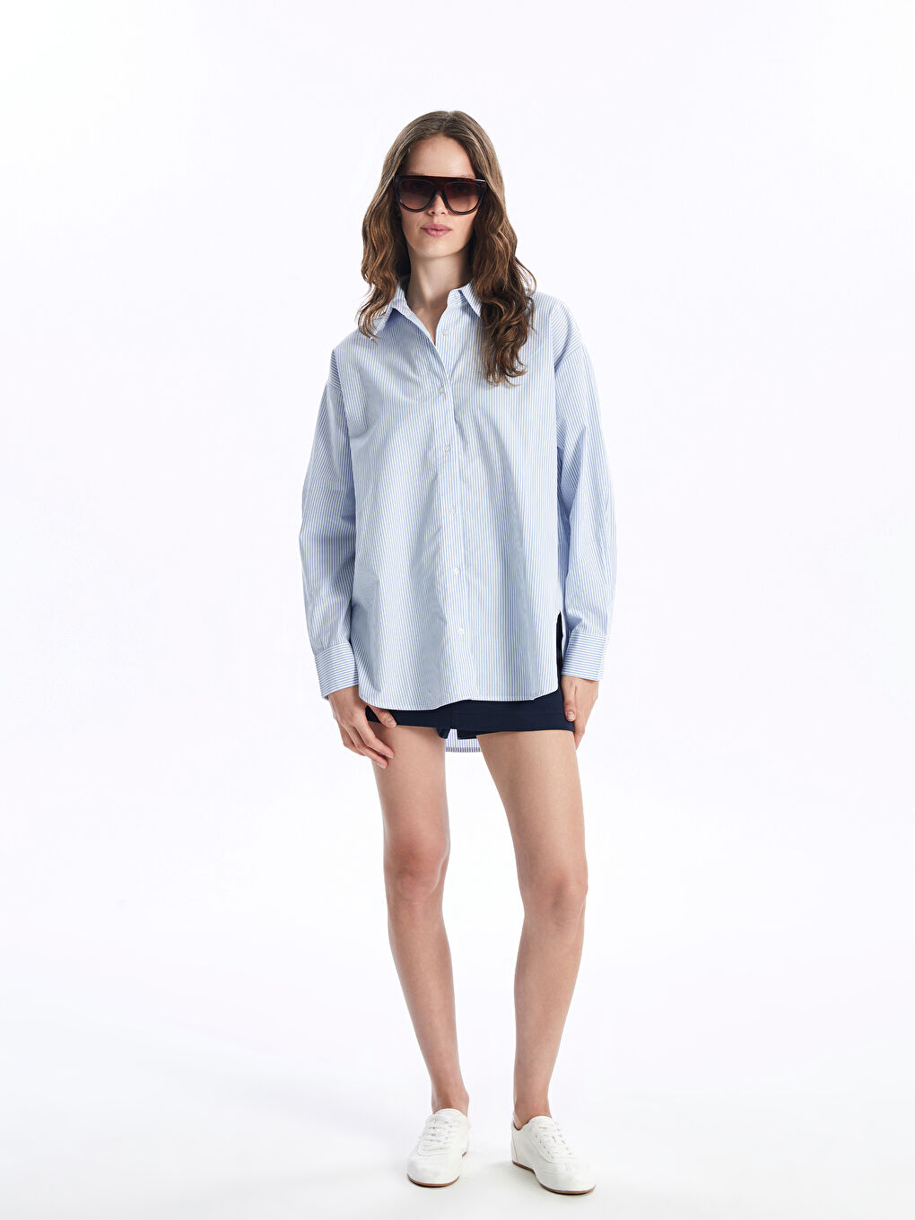 Striped Oversize Poplin Women's Shirt -W4BF47Z8-LEN