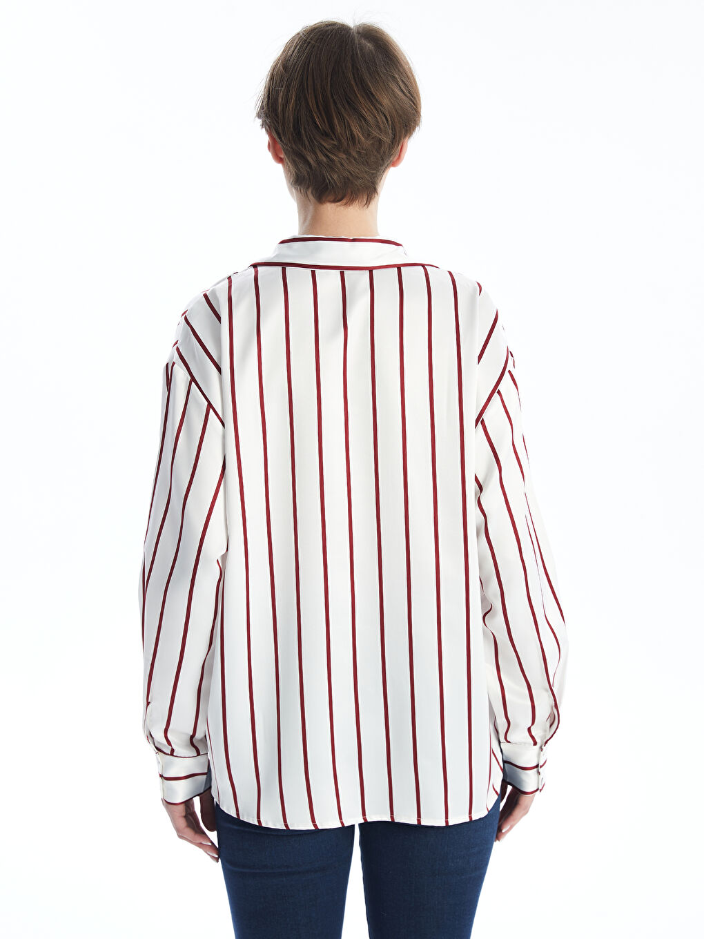 LCW Vision Striped Long Sleeve Oversize Satin Women's Shirt -W4BF48Z8-LJF